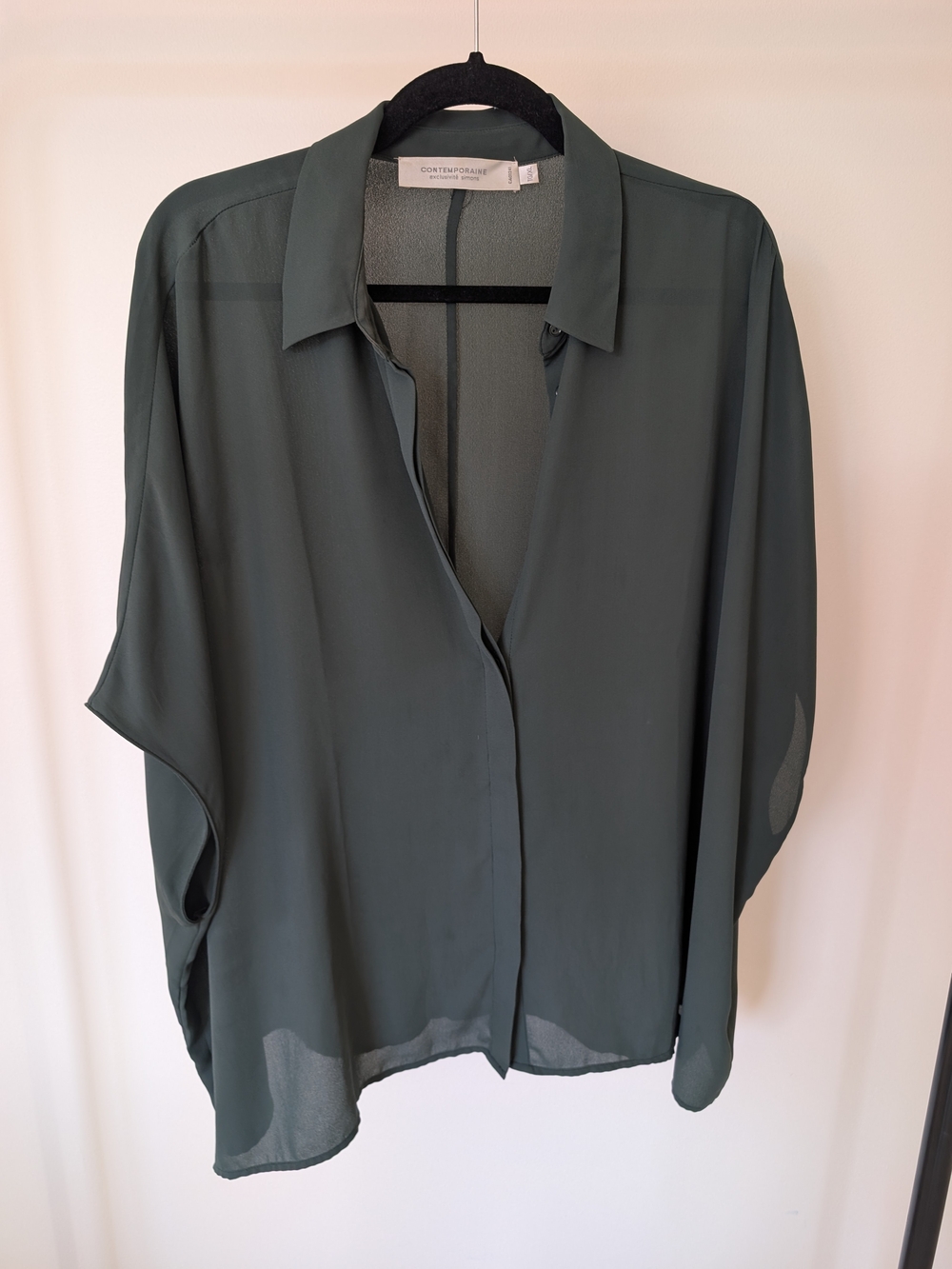 Simon's Contrmporaine Dark Green Sheer Button-Front Women's Blouse